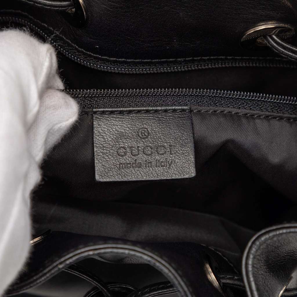 Gucci Calfskin Bamboo Drawstring Hobo Bag Black Leather Good condition - Box View