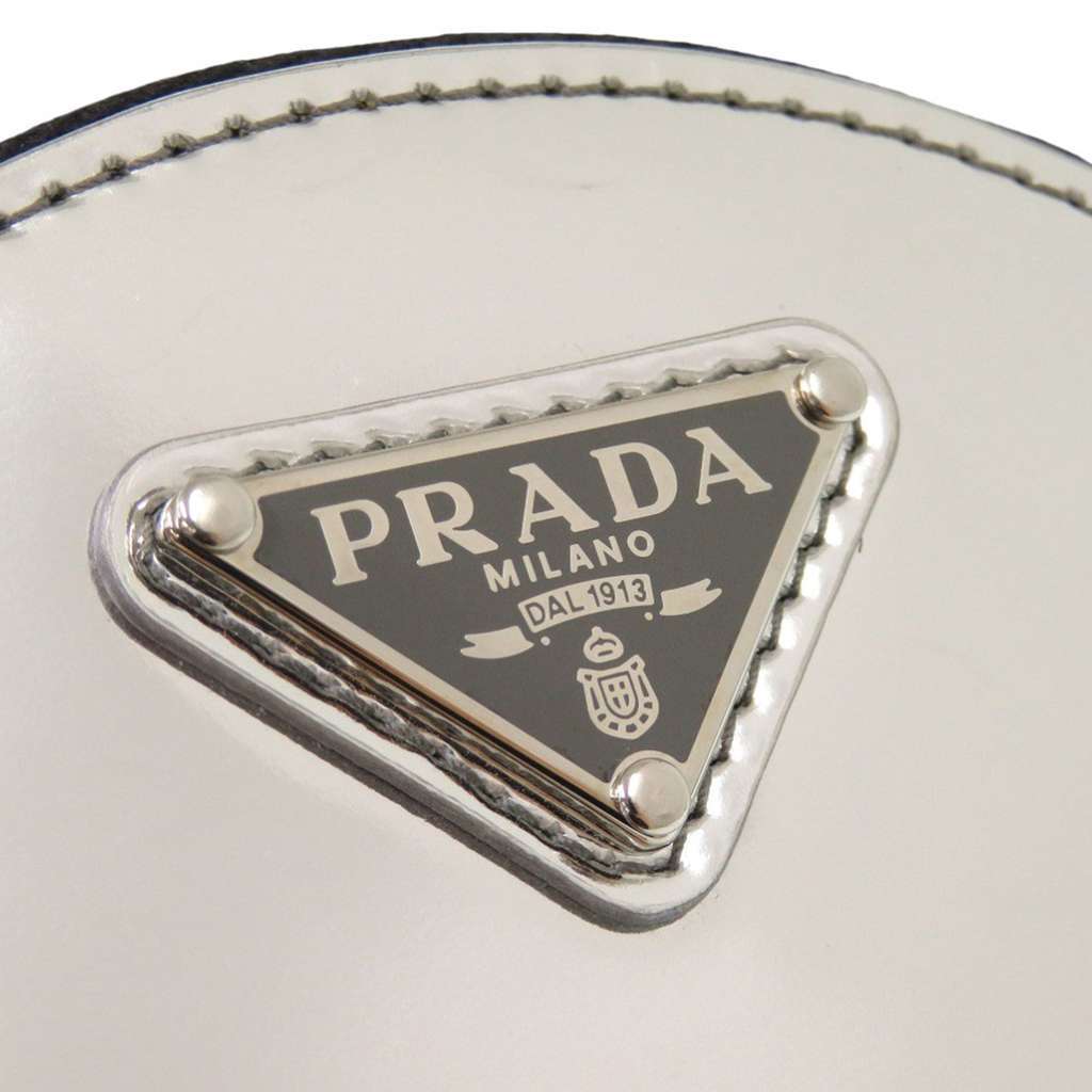 Prada Spazzolato Round Chain Coin Crossbody Silver Leather Good condition - Box View