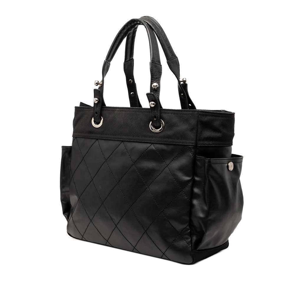 Chanel Large Quilted Coated Canvas Paris Biarritz Tote Black Canvas Fair condition - Back View