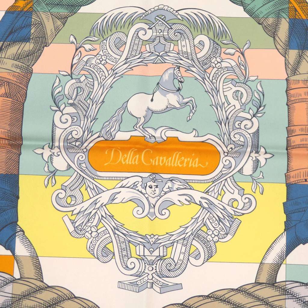 Hermès Della Cavalleria Double Face Silk Scarf 90 Orange Silk Very good condition - Back View