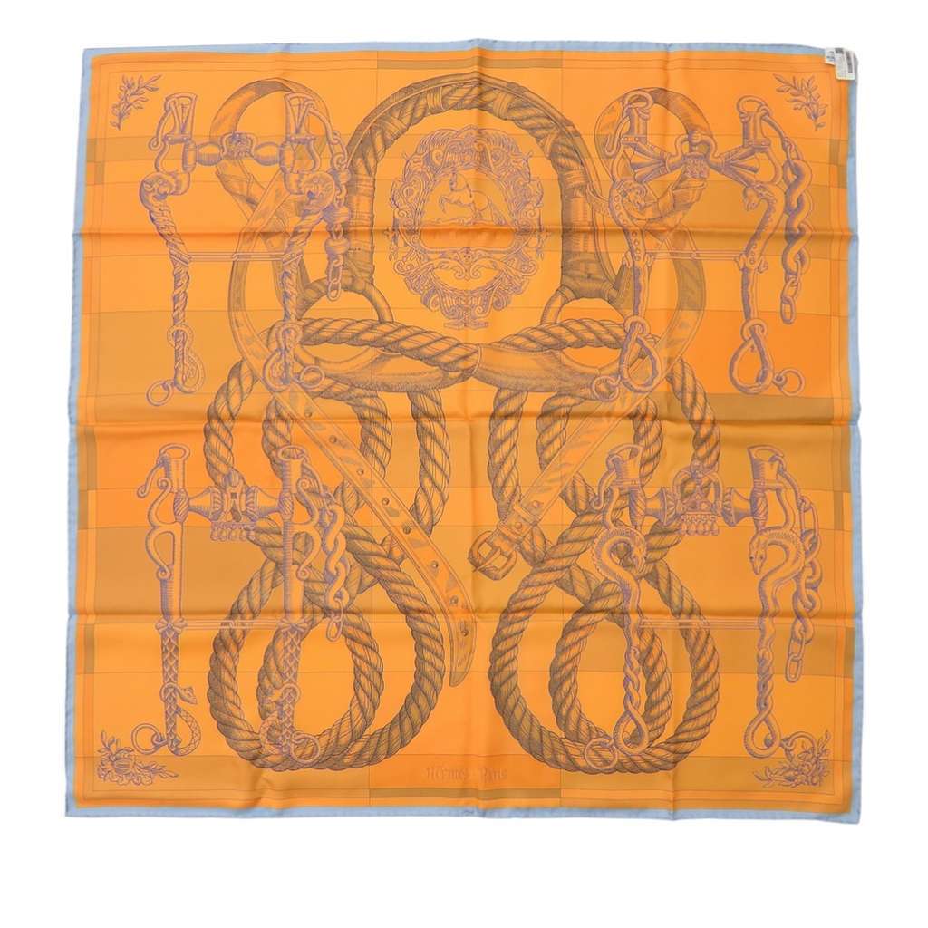 Hermès Della Cavalleria Double Face Silk Scarf 90 Orange Silk Very good condition - Inside View