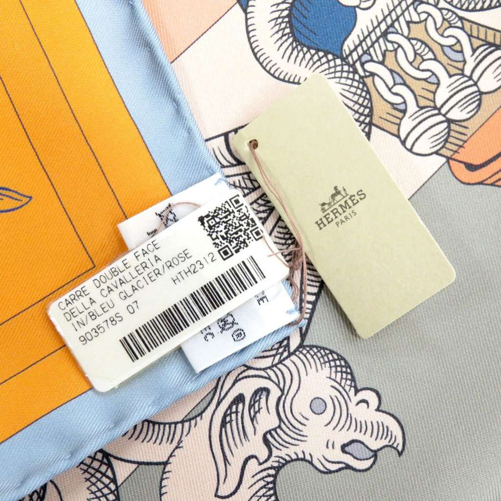 Hermès Della Cavalleria Double Face Silk Scarf 90 Orange Silk Very good condition - Model View