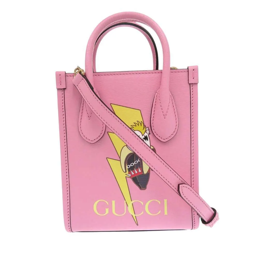 Gucci BNF Mini Textured Dollar Calfskin Bananya Print Vertical Tote Pink Leather Very good - Front View
