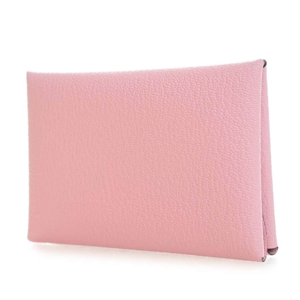 Hermès Chevre Mysore Calvi Duo Compact Card Holder Pink Leather Very good condition - Back View