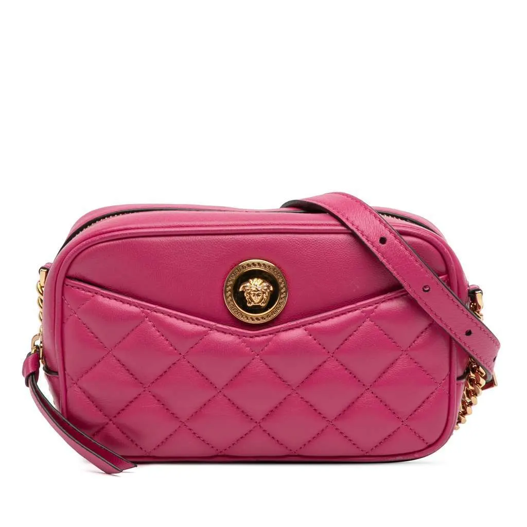 Versace Quilted Lambskin La Medusa Camera Bag Pink Leather Very good - Front View