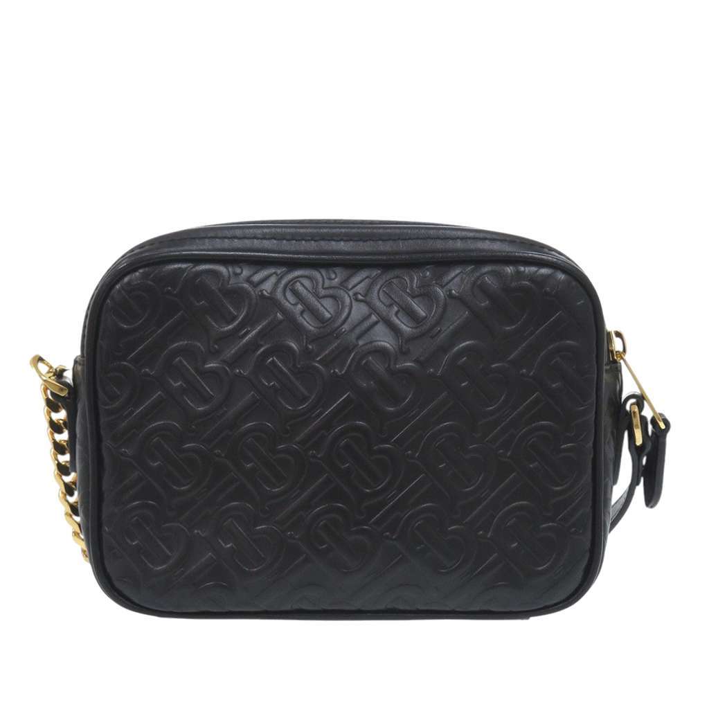 Burberry Embossed Calfskin TB Monogram Camera Chain Crossbody Black Leather Good condition - Back View