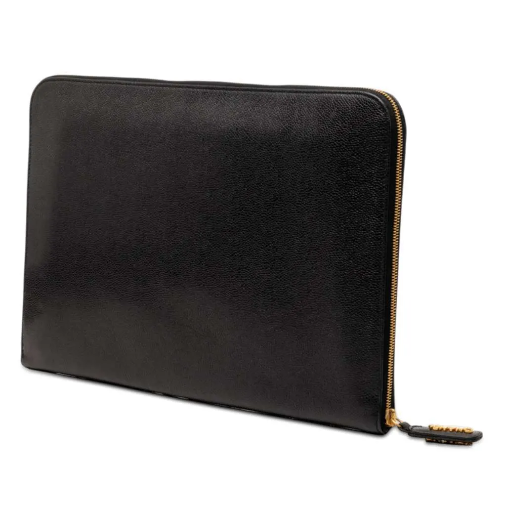 Chanel CC Caviar Documents Portfolio Clutch Black Leather Very good - Back View