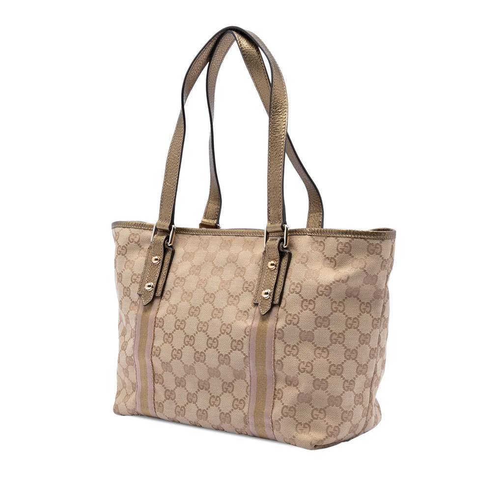 Gucci GG Canvas Web Jolicoeur Tote Beige Good condition - Back View