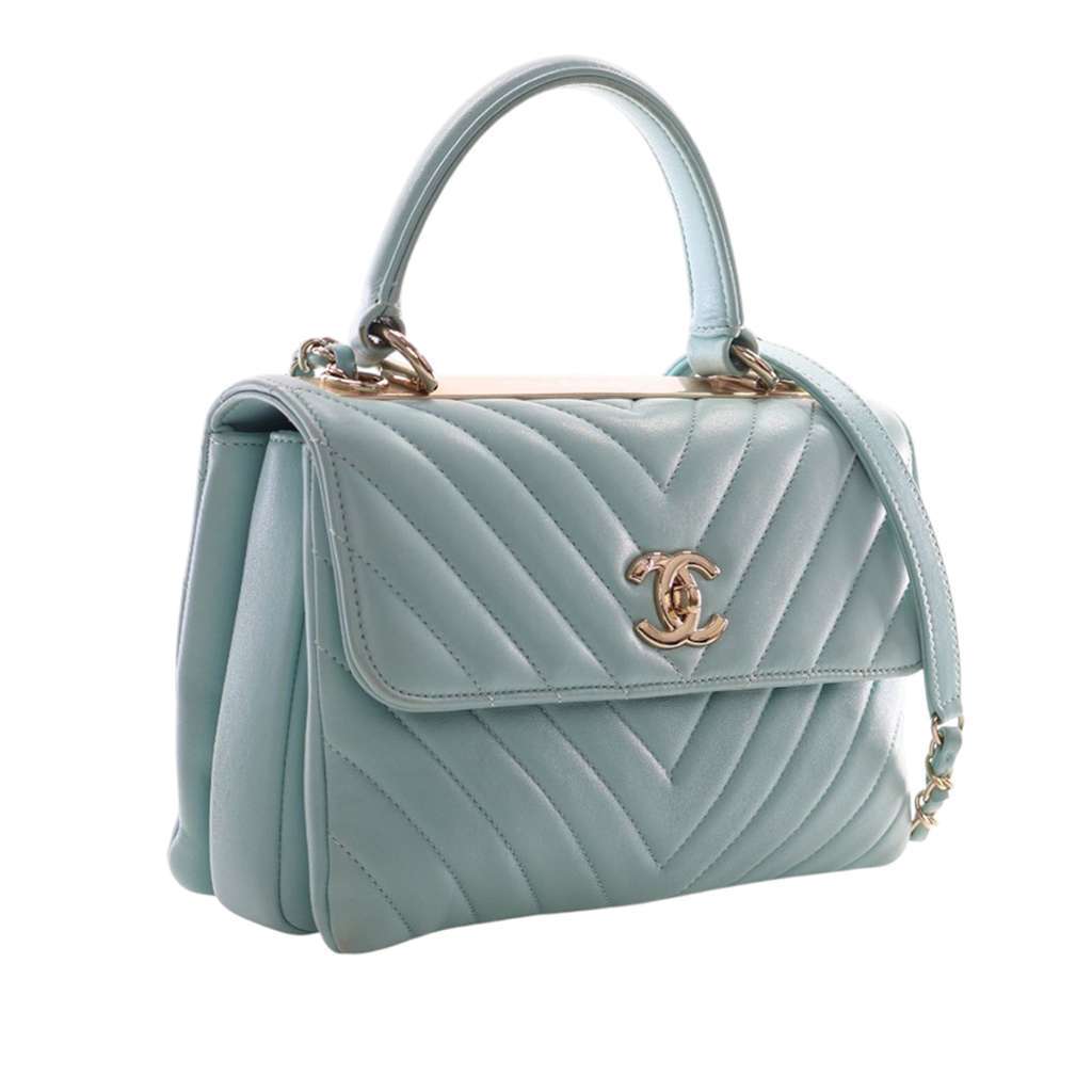 Chanel Small Chevron Lambskin Trendy CC Top Handle Flap Blue Leather Good condition - Back View