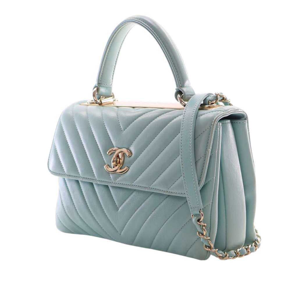 Chanel Small Chevron Lambskin Trendy CC Top Handle Flap Blue Leather Good condition - Inside View