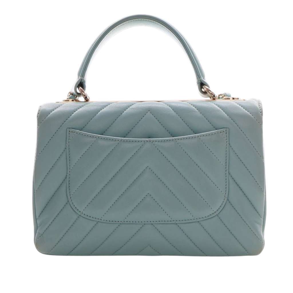 Chanel Small Chevron Lambskin Trendy CC Top Handle Flap Blue Leather Good condition - Model View