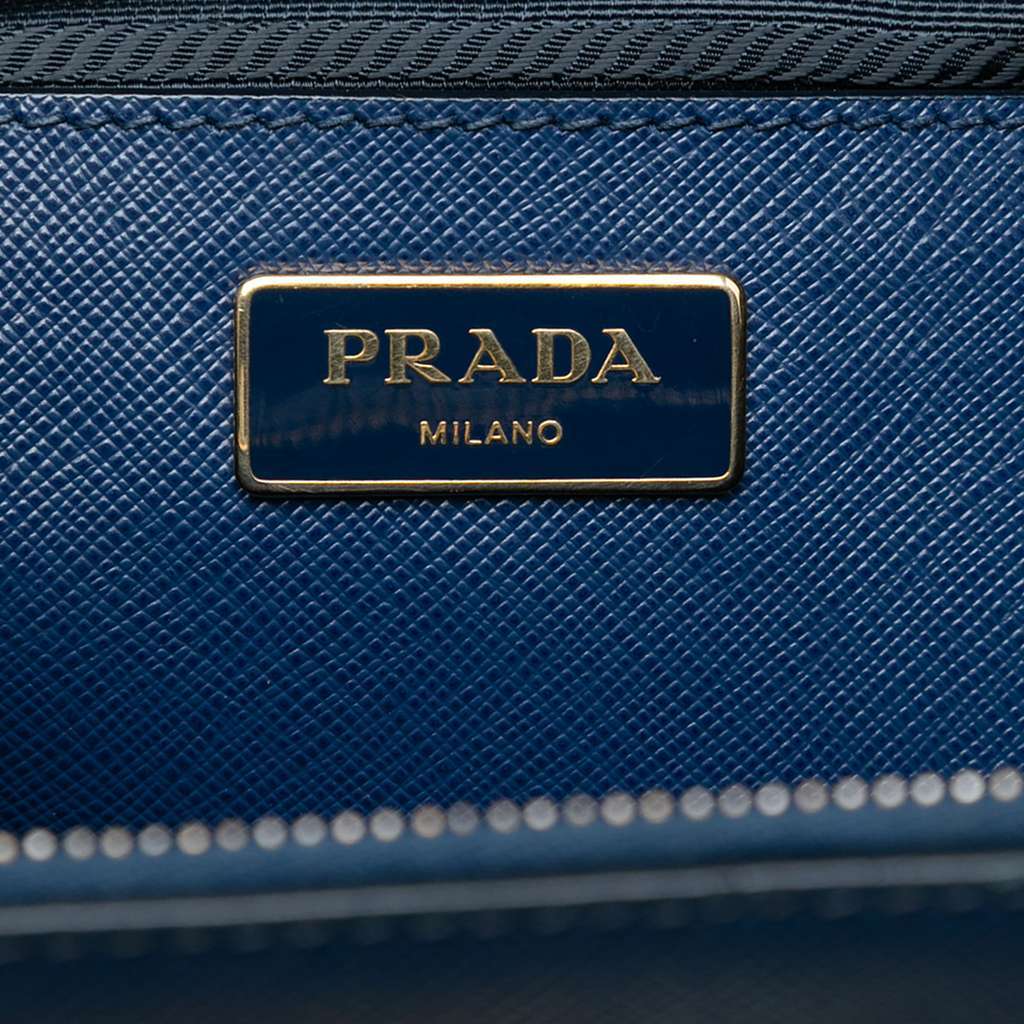 Prada Medium Saffiano Lux Galleria Double Zip Satchel Blue Leather Fair condition - Box View