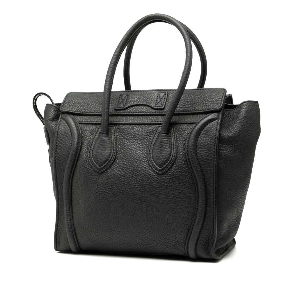 Celine Micro Drummed Calfskin Luggage Tote Black Leather Good condition - Back View