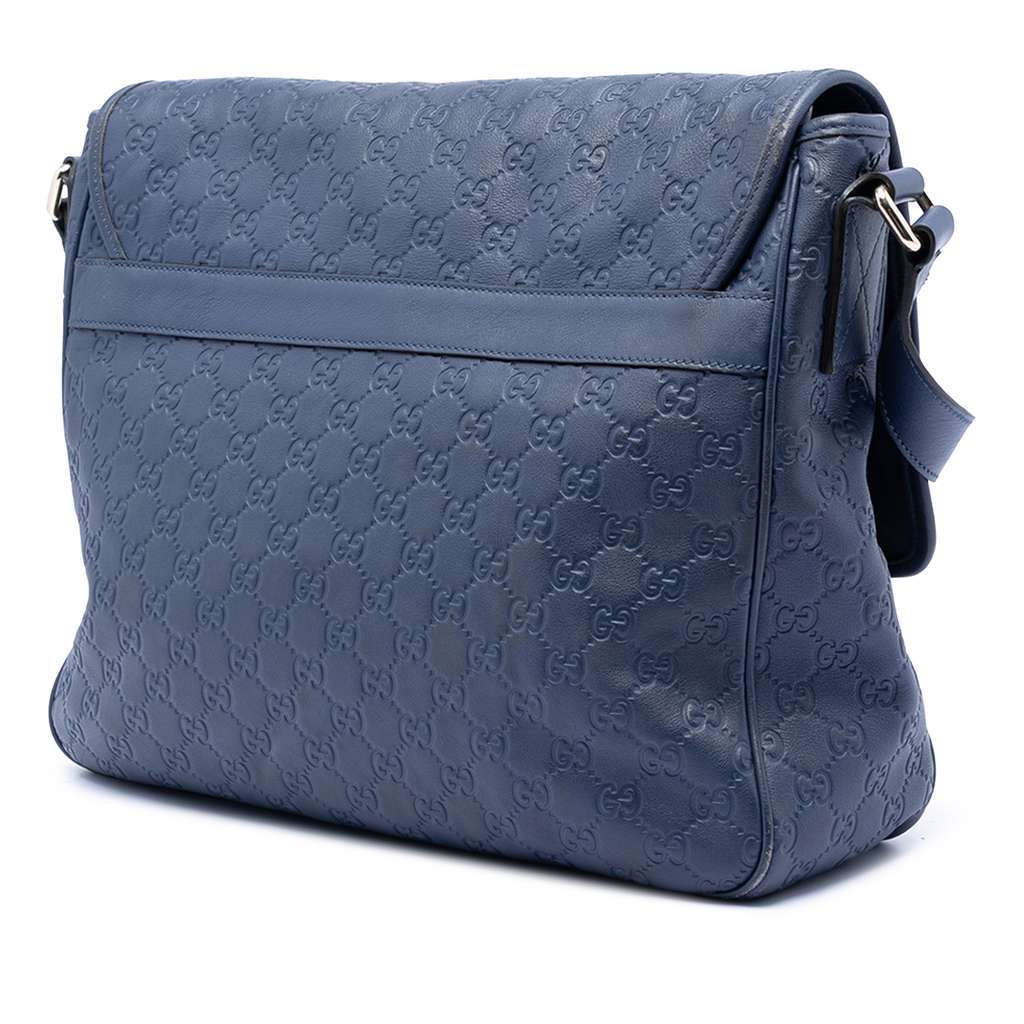 Gucci Guccissima Messenger Bag Blue Leather Good condition - Back View