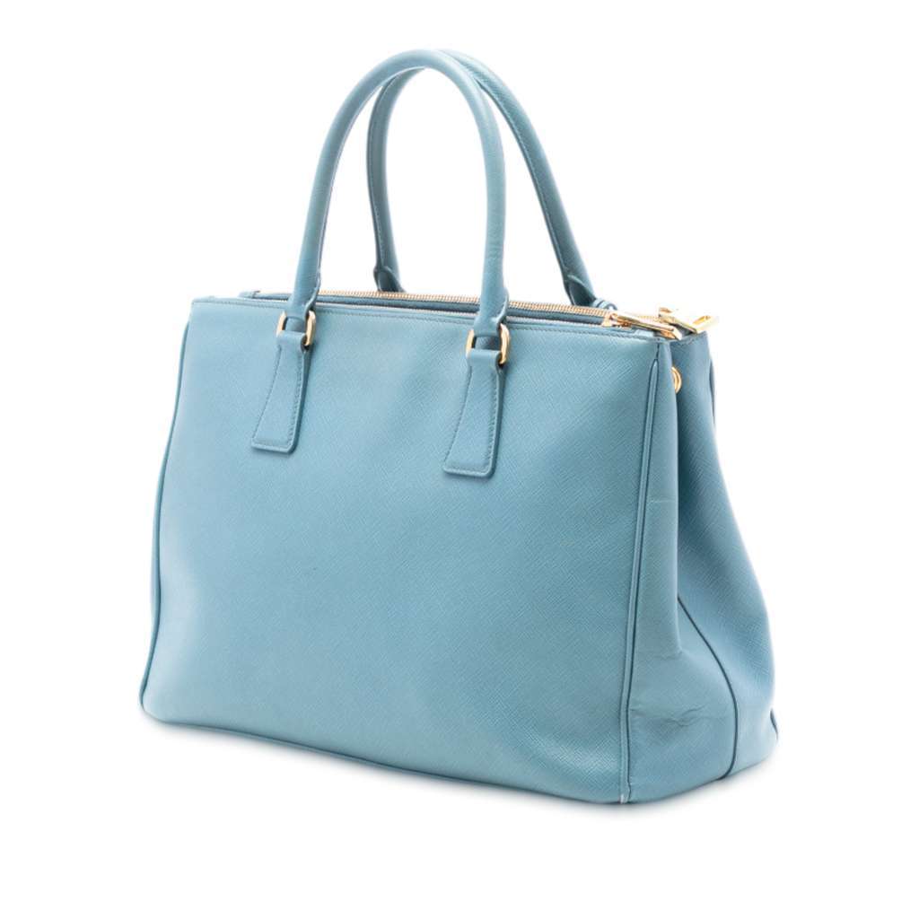 Prada Medium Saffiano Lux Galleria Double Zip Satchel Blue Leather Good condition - Back View