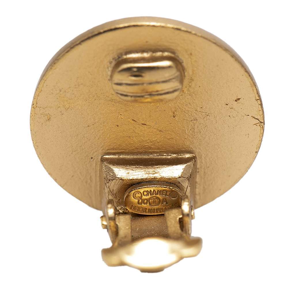 Chanel CC Gold Plated Rhinestone Round Clip On Earrings Gold Metal Good condition - Inside View