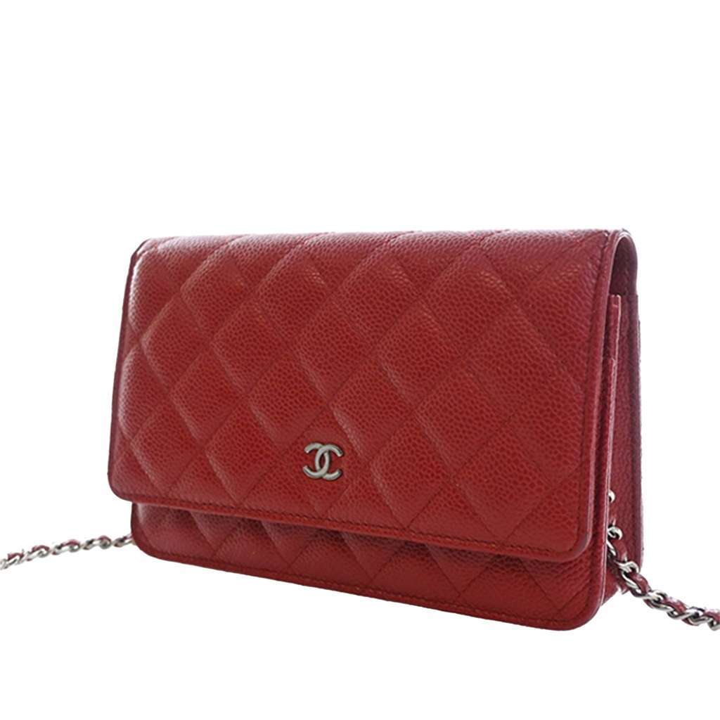 Chanel Classic Caviar Wallet on Chain Red Leather Good condition - Back View