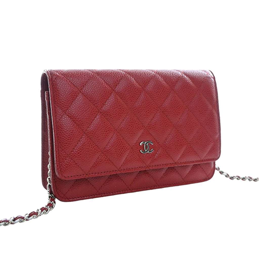 Chanel Classic Caviar Wallet on Chain Red Leather Good condition - Inside View