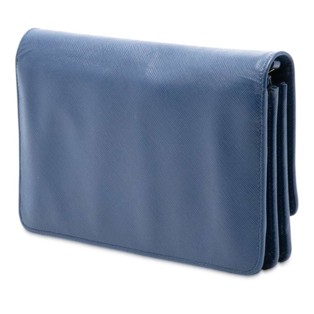 Prada Saffiano Wallet On Chain Blue Leather Good condition - Back View