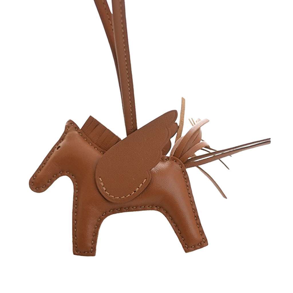 Hermès Milo Lambskin and Swift Grigri Rodeo Pegase Bag Charm PM Brown Leather Good condition - Back View