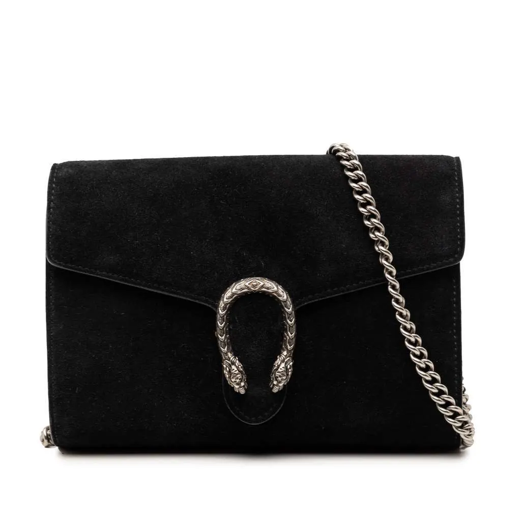 Gucci Suede Dionysus Wallet on Chain Black Leather Very good - Front View