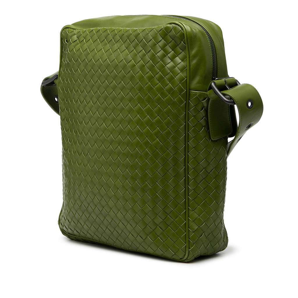 Bottega Veneta Nappa Intrecciato Messenger Bag Green Leather Good condition - Back View