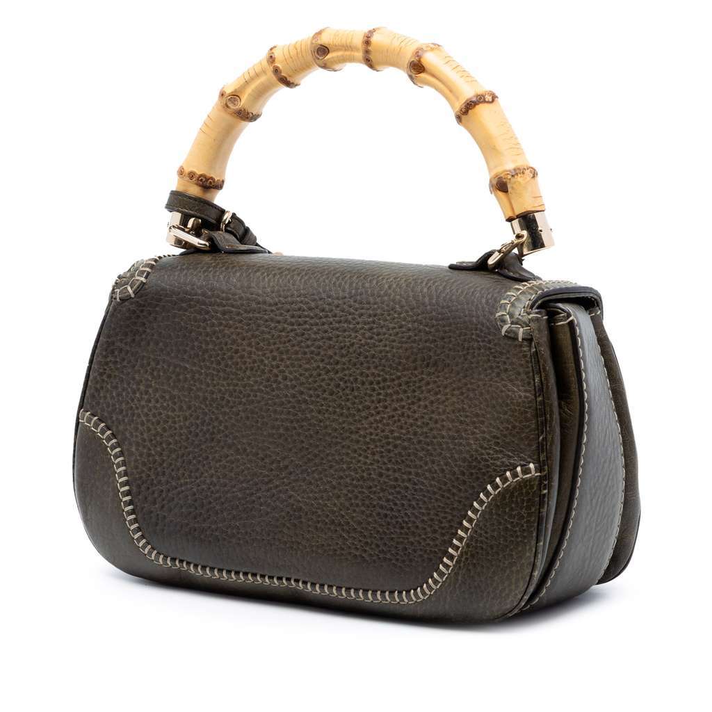 Gucci Medium Leather New Bamboo Satchel Green Leather Good condition - Back View