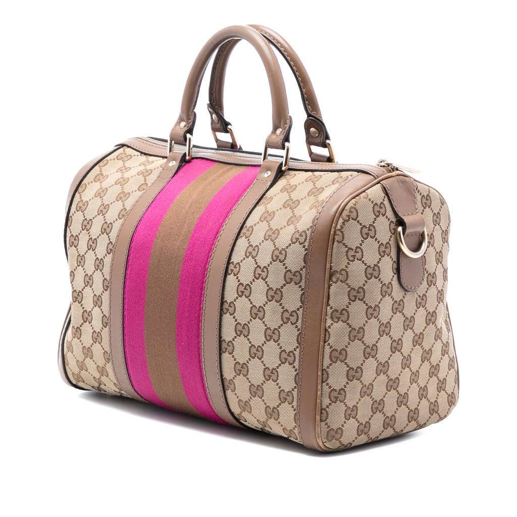 Gucci Medium GG Canvas Web Joy Boston Bag Brown Canvas Fair condition - Back View