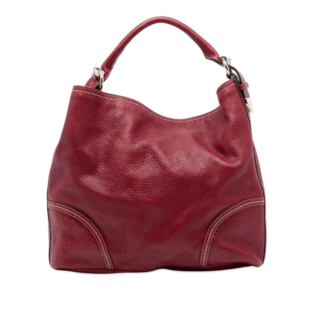 Gucci Large Guccissima Trimmed Leather Signoria Hobo Bag Red Leather Very good - Front View