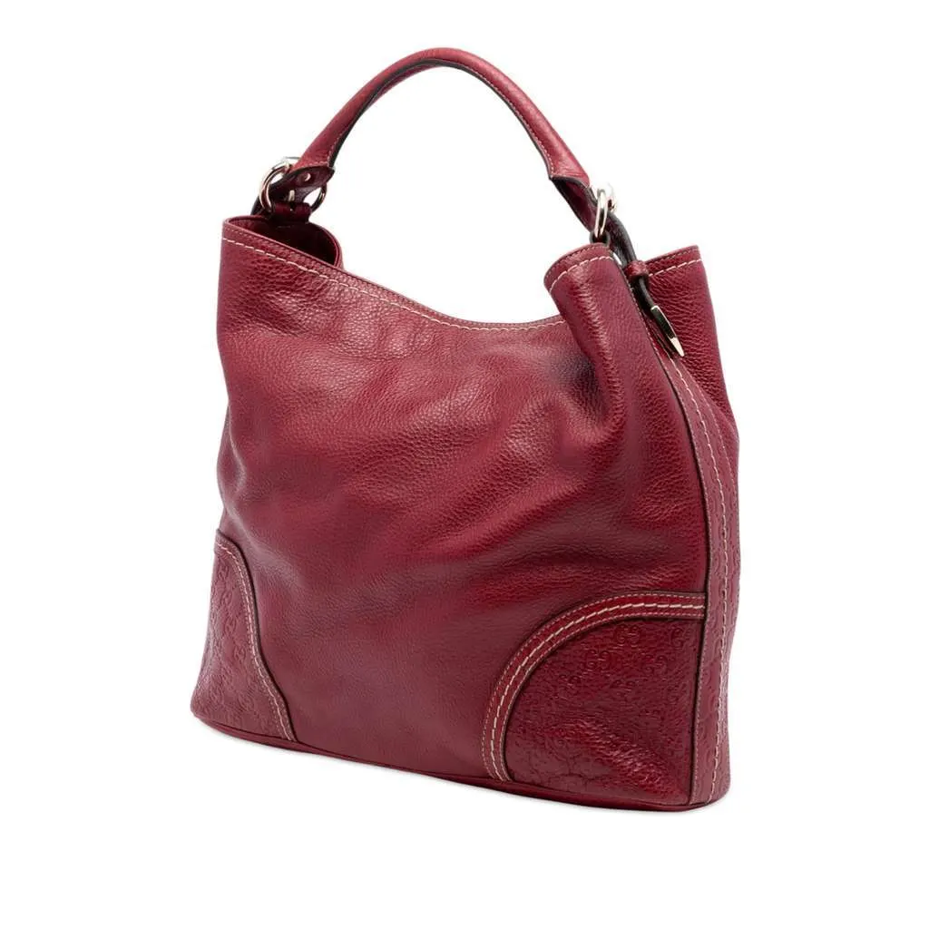 Gucci Large Guccissima Trimmed Leather Signoria Hobo Bag Red Leather Very good - Back View