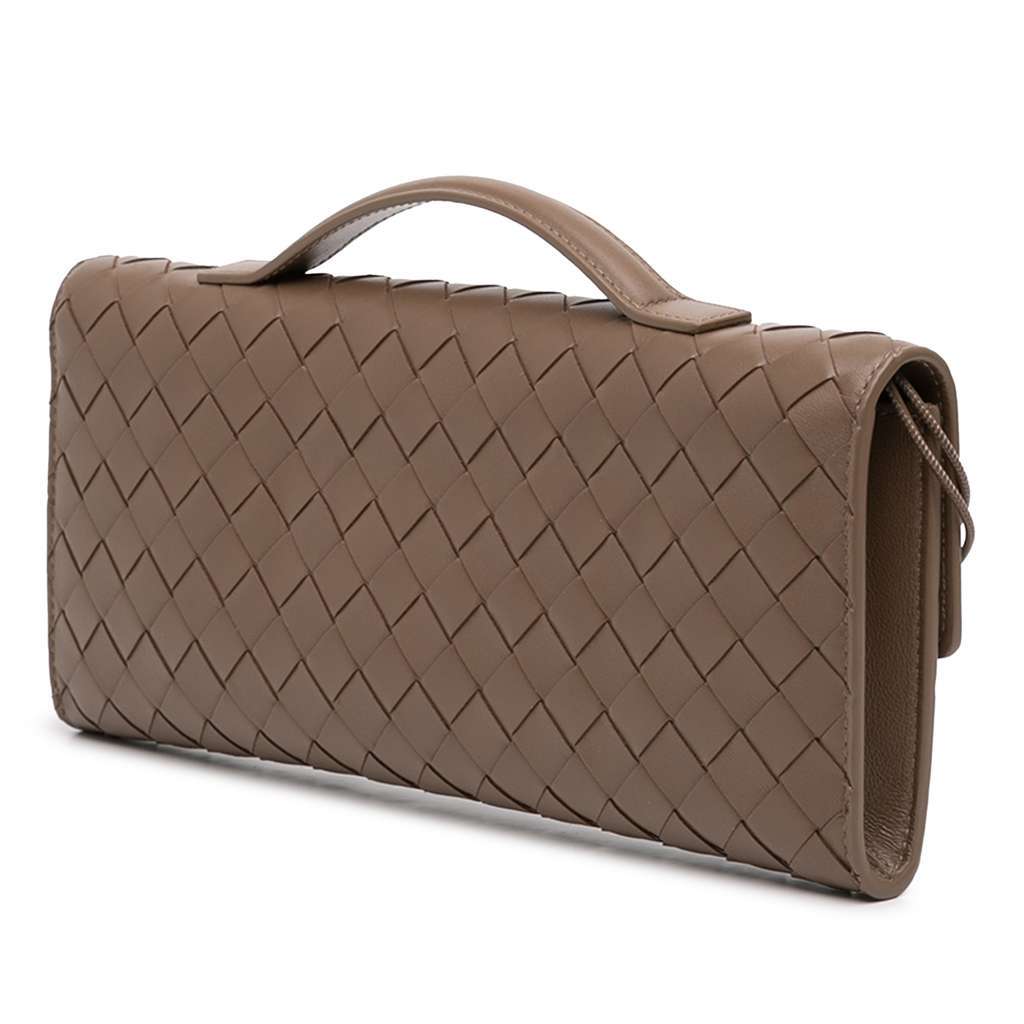 Bottega Veneta Lambskin Intrecciato Andiamo Clutch Brown Leather Good condition - Back View