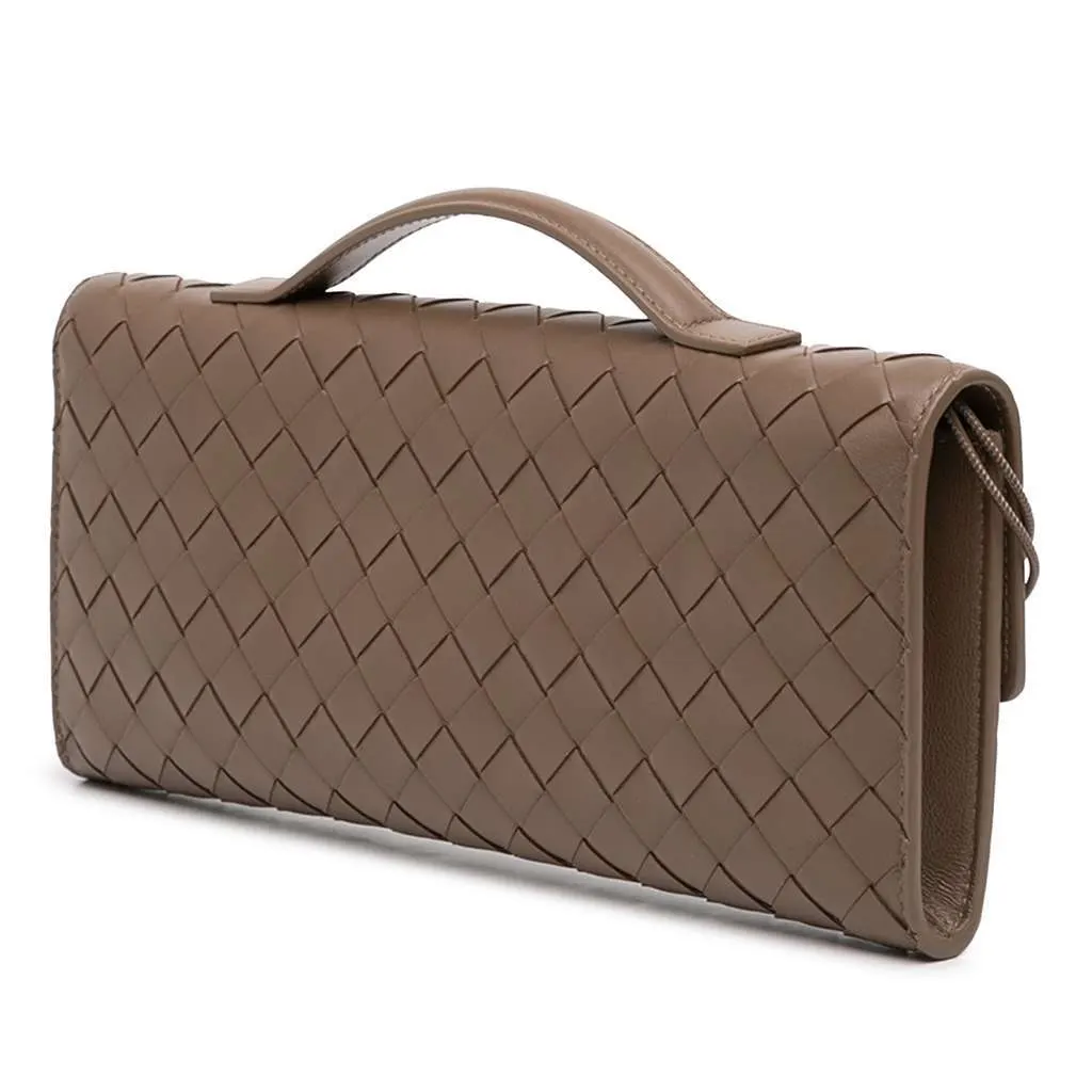 Bottega Veneta Lambskin Intrecciato Andiamo Clutch Brown Lar