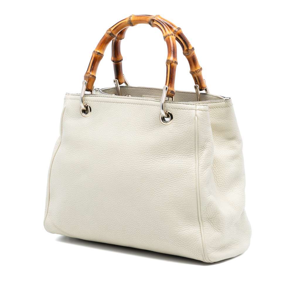 Gucci Small Calfskin Bamboo Shopper Satchel White Leather Good condition - Back View