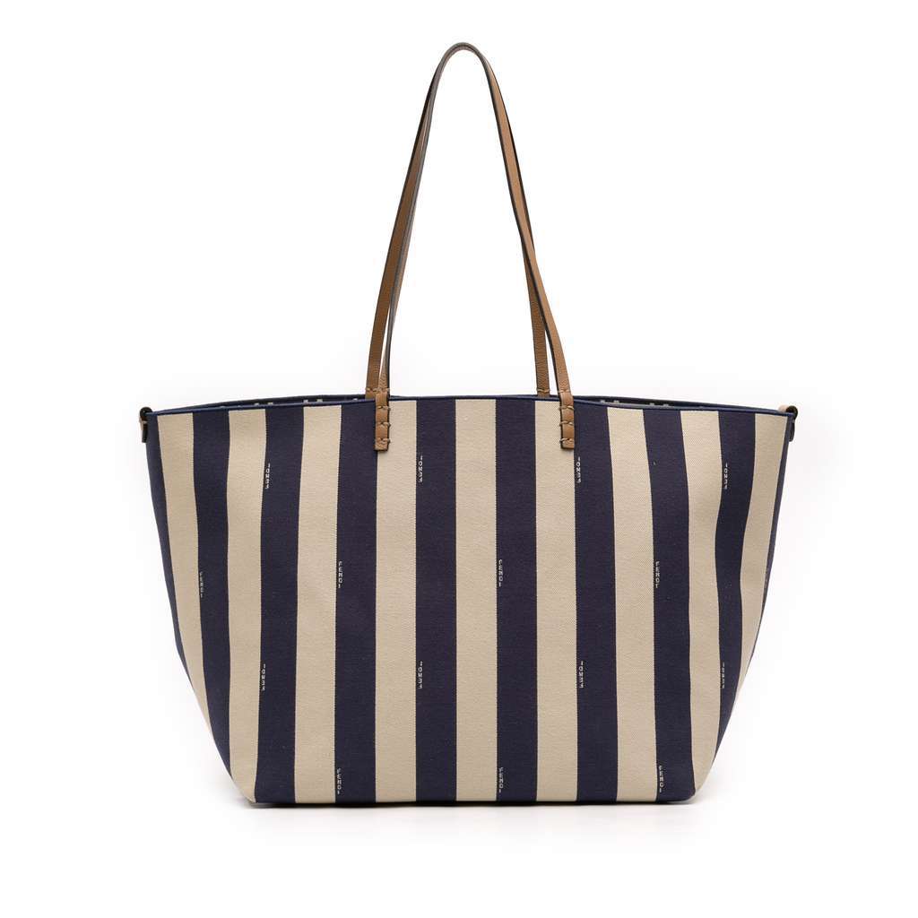 Fendi Large Zucca Canvas Pequin Striped Reversible Roll Tote