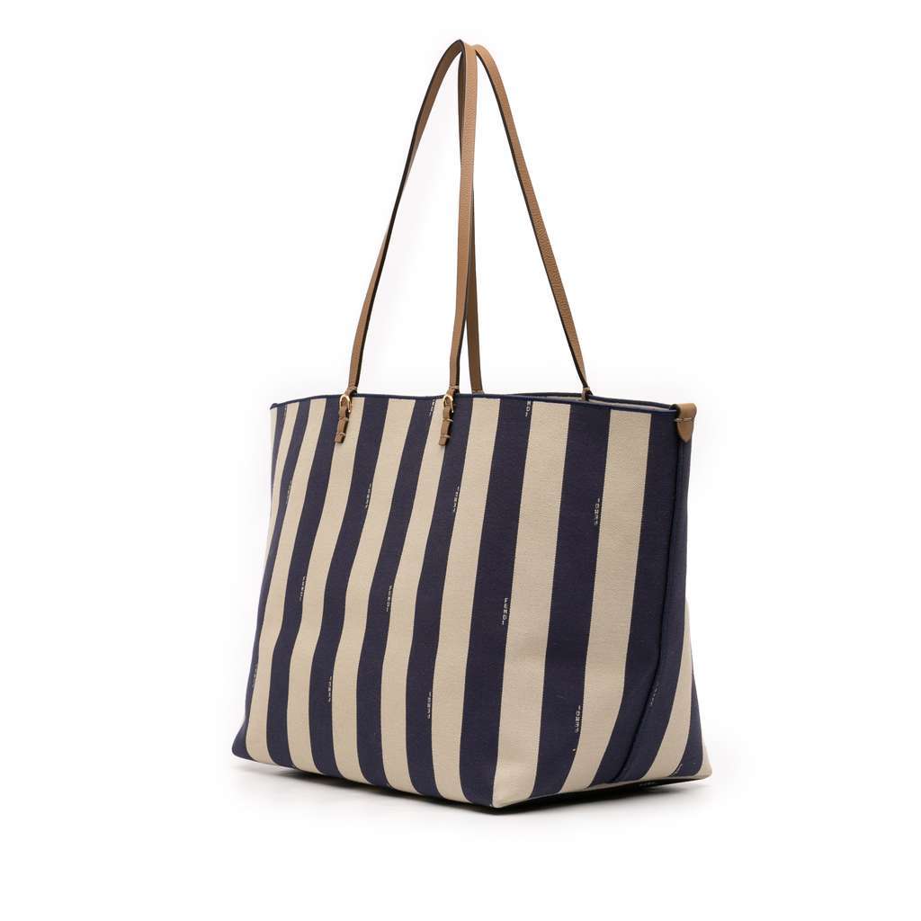 Fendi Large Zucca Canvas Pequin Striped Reversible Roll Tote Blue Canvas Good condition - Back View
