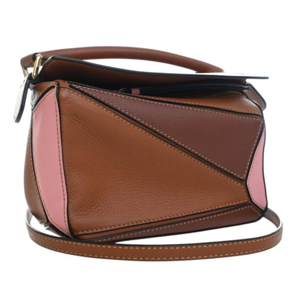 Loewe Mini Tricolor Calfskin Puzzle Satchel Brown Leather Good condition - Back View