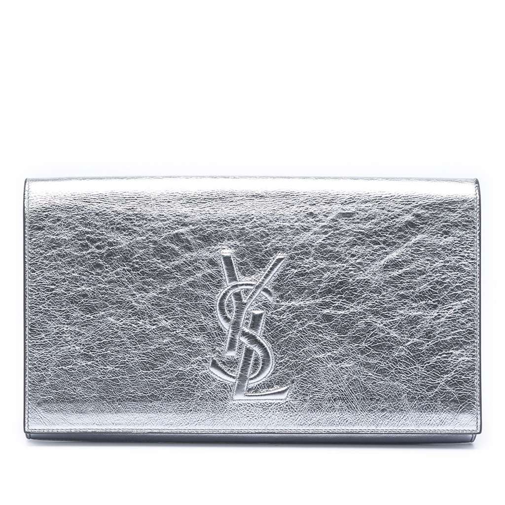 Saint Laurent Large Textured Metallic Calfskin Monogram Belle De Jour Clutch