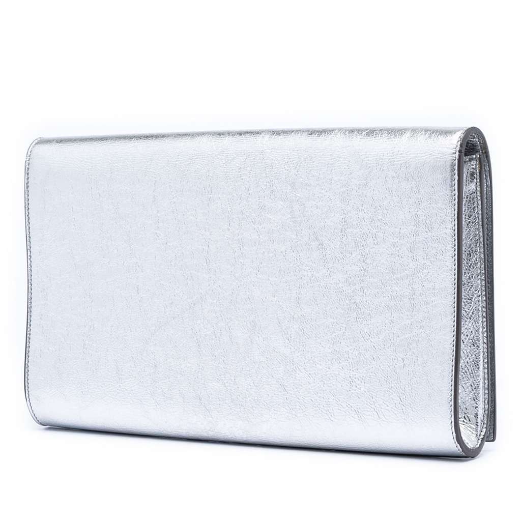 Saint Laurent Large Textured Metallic Calfskin Monogram Belle De Jour Clutch Silver Leather Good condition - Back View