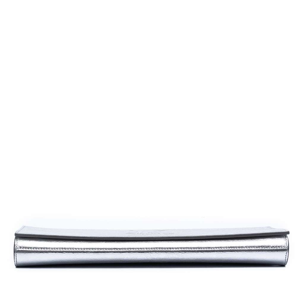 Saint Laurent Large Textured Metallic Calfskin Monogram Belle De Jour Clutch Silver Leather Good condition - Inside View