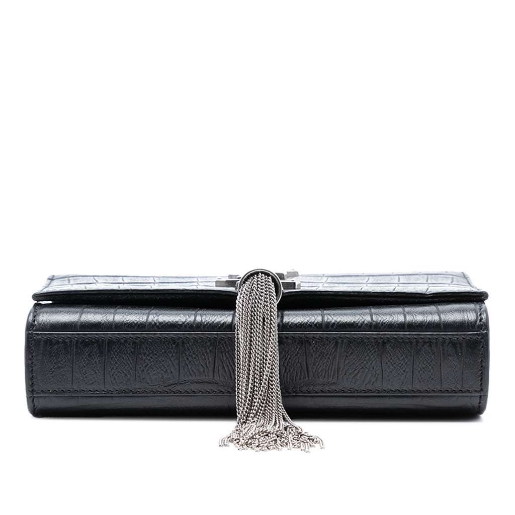 Saint Laurent Small Croc Embossed Leather Monogram Kate Tassel Crossbody Black Leather Good condition - Inside View