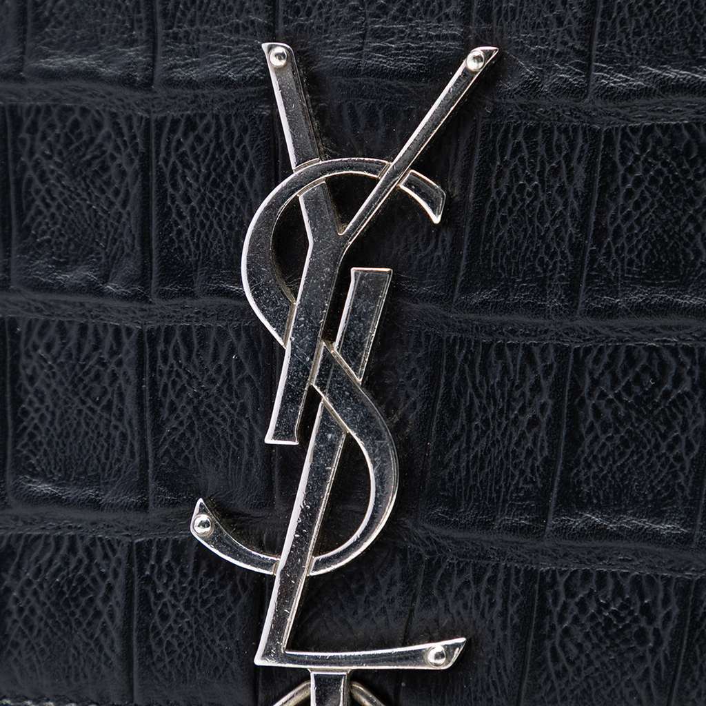 Saint Laurent Small Croc Embossed Leather Monogram Kate Tassel Crossbody Black Leather Good condition - Box View
