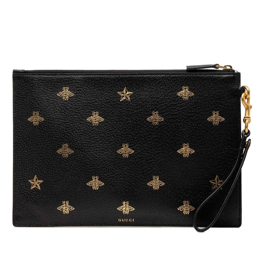 Gucci Leather Bee Star Clutch Black Leather Very good - Front View