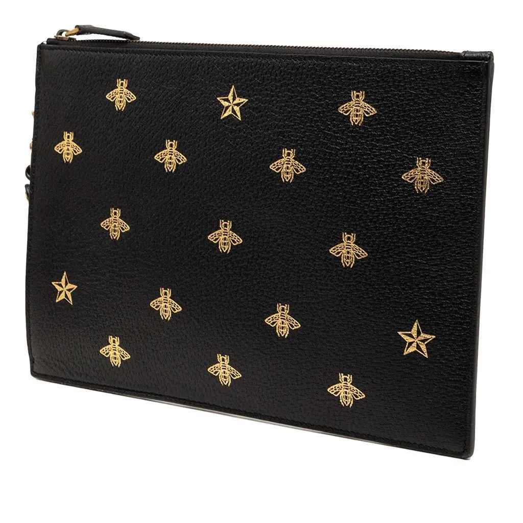 Gucci Leather Bee Star Clutch Black Leather Very good - Back View