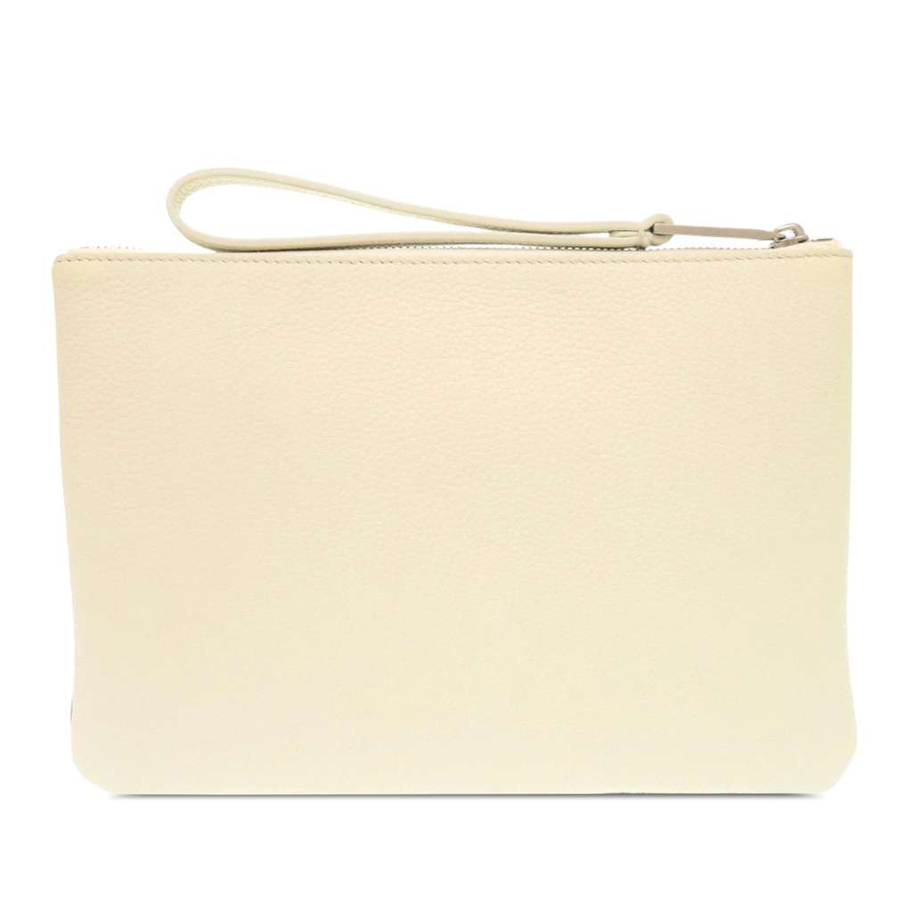 Salvatore Ferragamo Bicolor Pebbled Leather Clutch White Leather Good condition - Back View