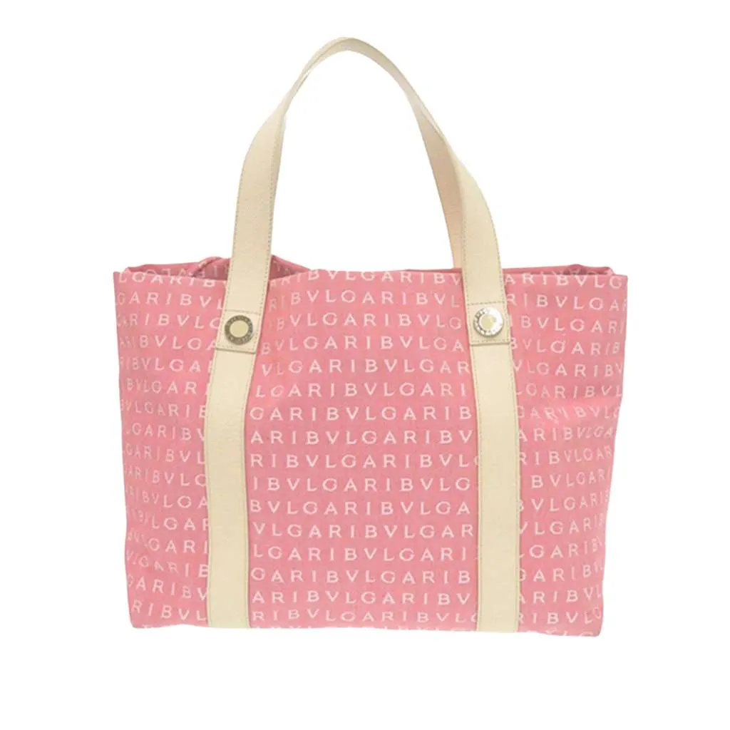 Bvlgari Logomania Canvas Tote Pink Canvas Very good - Front View
