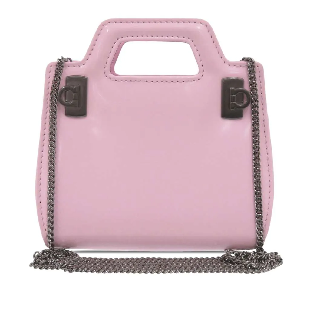 Salvatore Ferragamo Mini Brushed Calfskin Wanda Top Handle Bag Pink Leather Very good - Front View