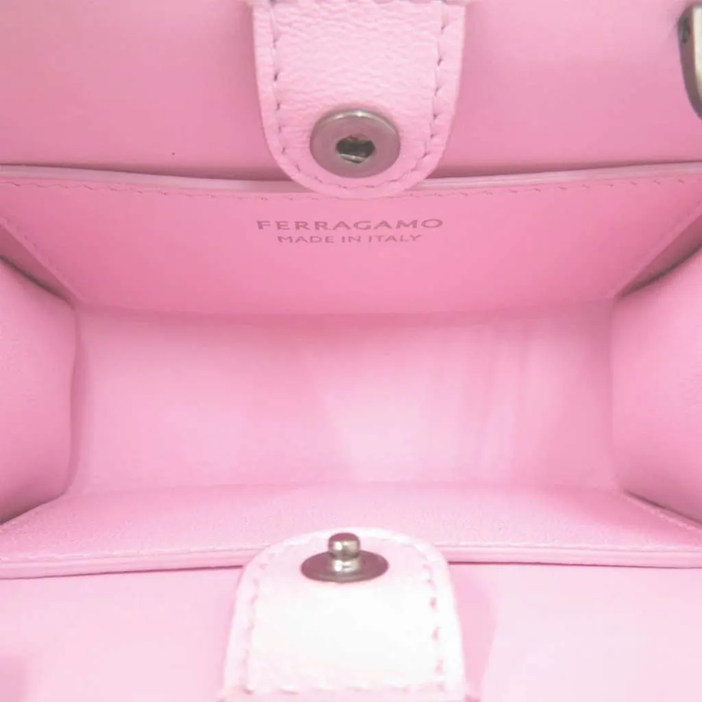 Salvatore Ferragamo Mini Brushed Calfskin Wanda Top Handle Bag Pink Leather Very good - Model View