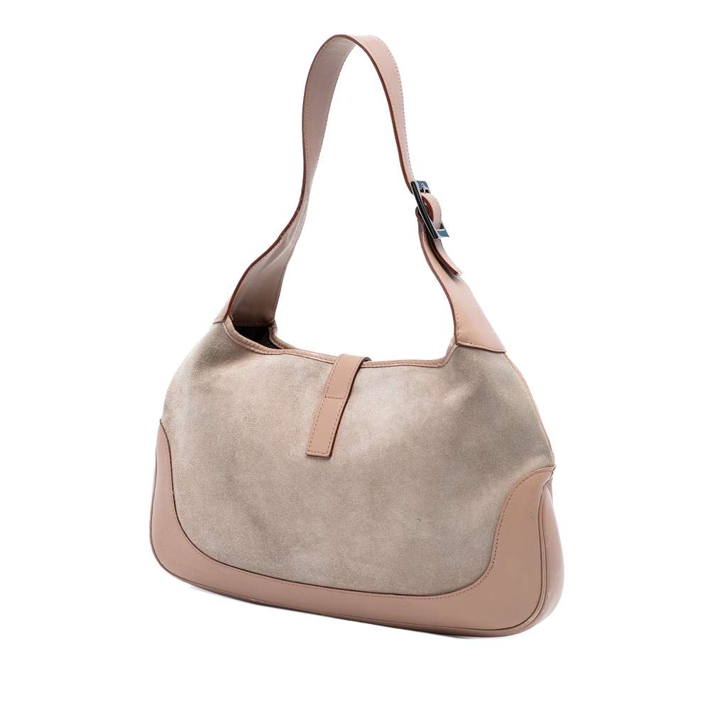 Gucci Suede Web Jackie Shoulder Bag Beige Leather Good condition - Back View