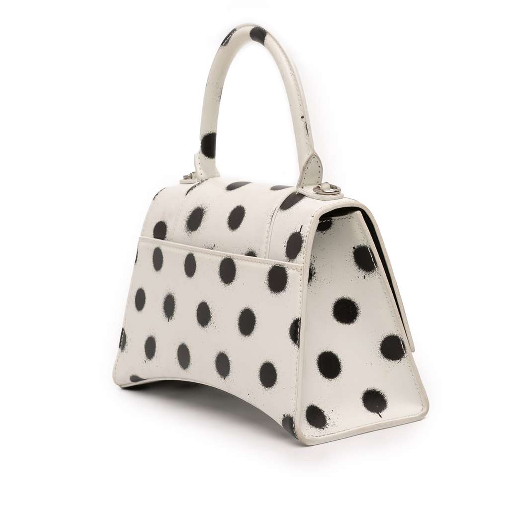 Balenciaga Small Smooth Calfskin Sprayed Polka Dot Hourglass Satchel White Leather Good condition - Back View