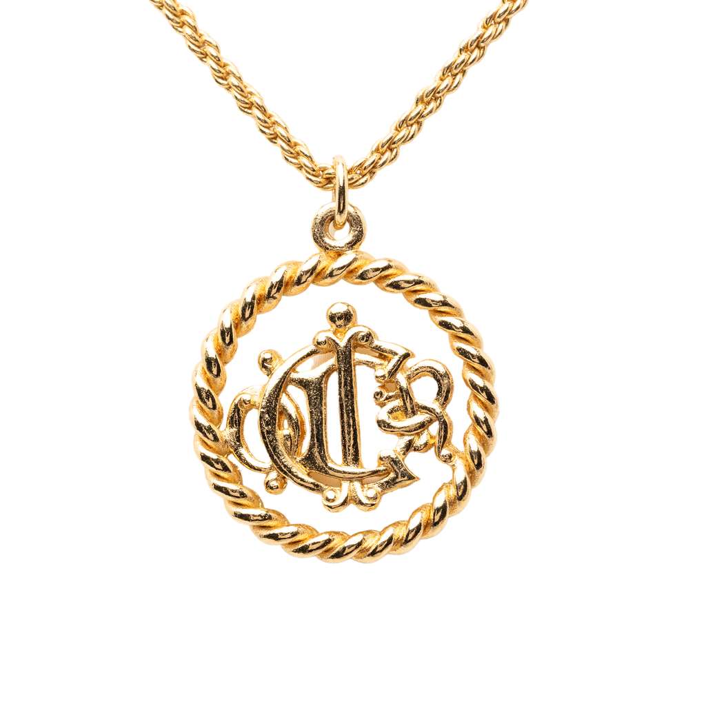 Dior Gold Plated Logo Pendant Necklace Gold Metal Good condition - Back View